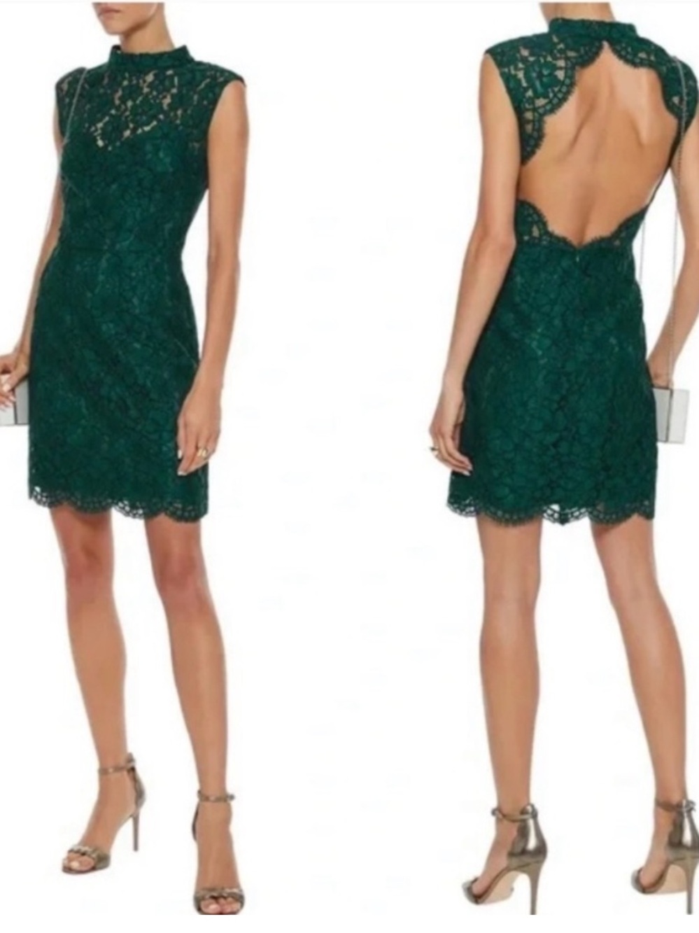 Sandro Romie Dark Green Lace Backless High-Neck Cocktail Dress Size 2